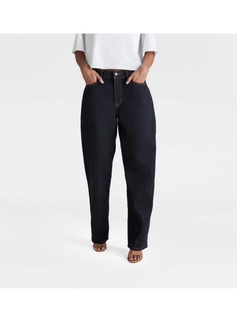KBB by KAHLANA Mid-Rise Wide Barrel Leg 'The Kahlana Jean' - Dark Indigo size 10